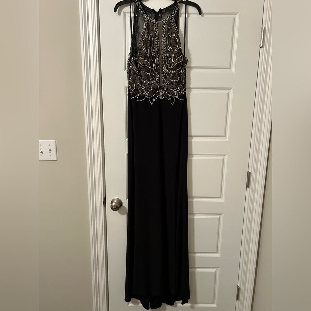 Black beaded evening gown